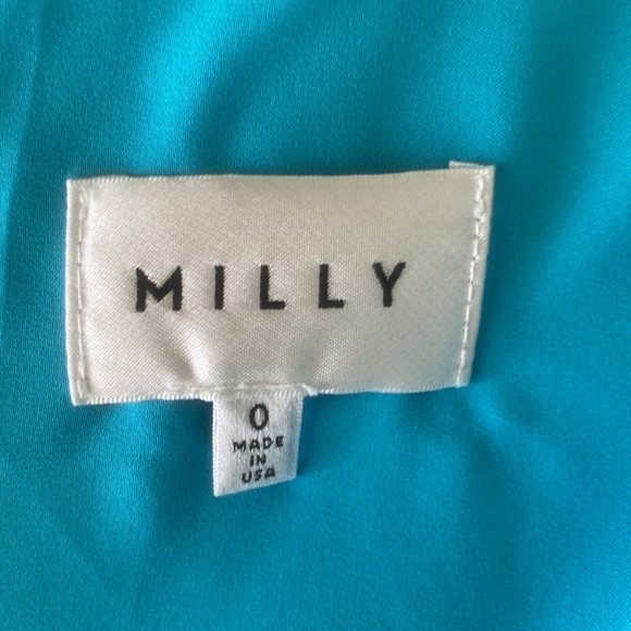 Milly Silk Aqua Blue Green Blue Butterfly Sleeve Scoop Back Column Mini Dress 0 - Picture 12 of 15